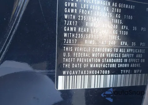 2017 Volkswagen Tiguan 2.0T/2.0T S from USA, damaged, VIN WVGAV7AX3HK047089